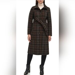 Kenneth Cole New York Plaid Trench Coat.